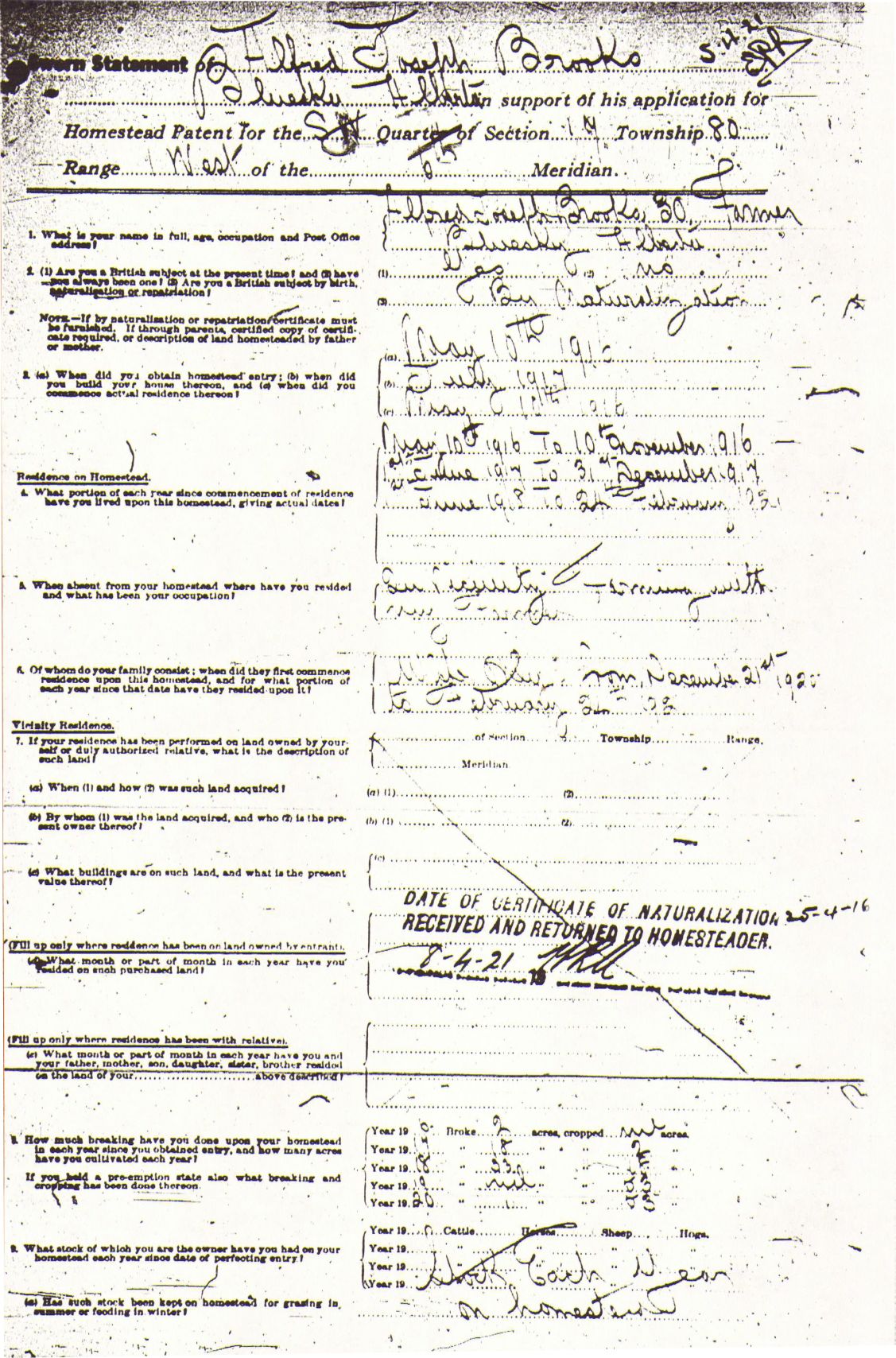 Provincial Archives of Alberta File 3729138 - Alfred Brooks -Statement 1 of 2